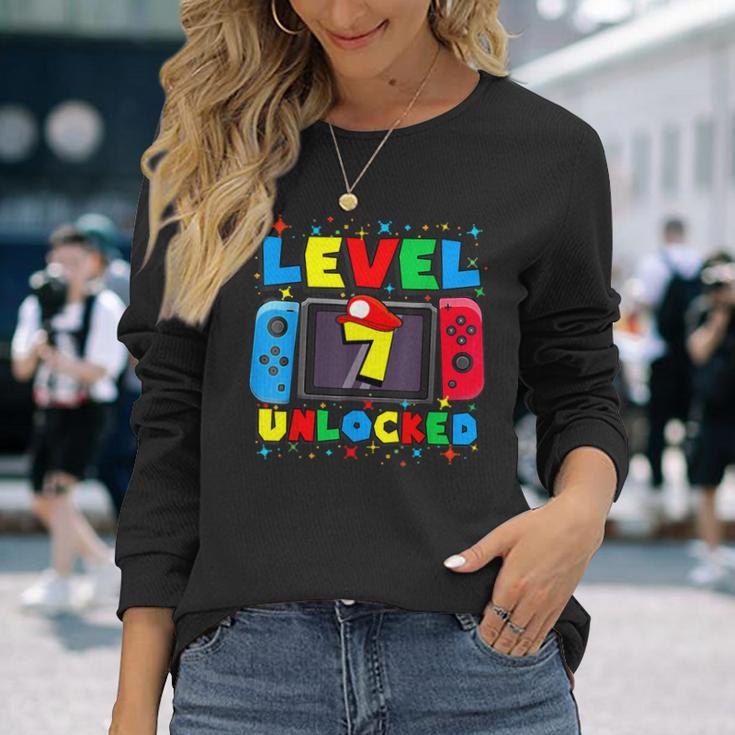 Level 7 Unlocked Gamer 7Th Birthday Video Game 7Yr Boys Long Sleeve T-Shirt Gifts for Her