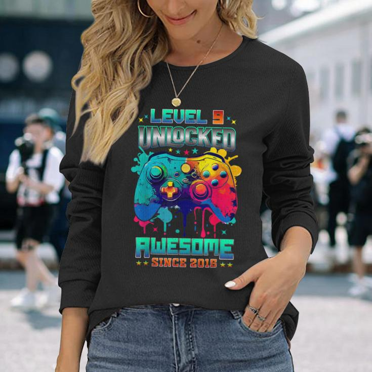 Level 9 Unlocked Gamer 9Th Birthday Awesome Since 2015 Long Sleeve T-Shirt Gifts for Her