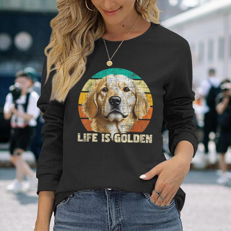 Life Is Golden Retro Vintage Dog Owner Canine Lover Long Sleeve T-Shirt Gifts for Her