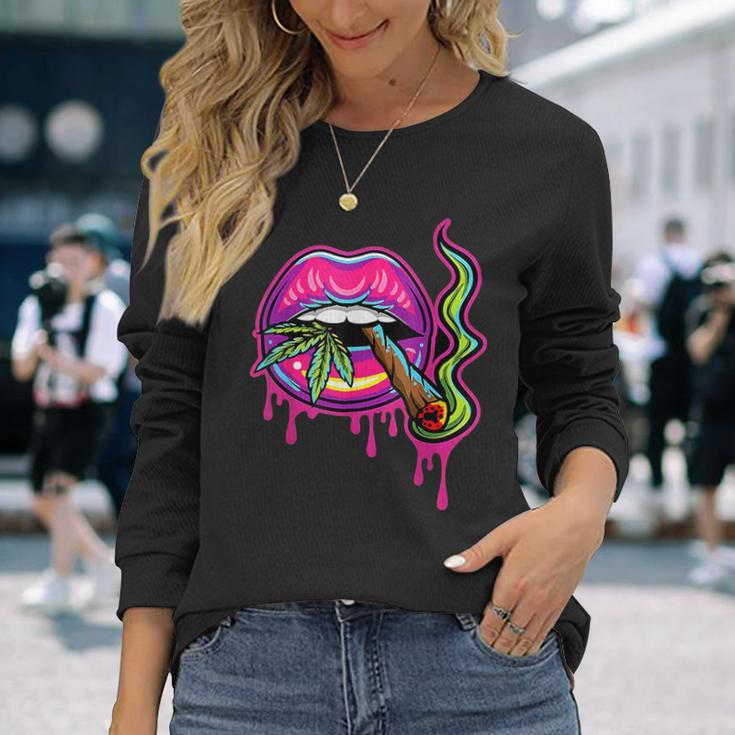 Lips Sexy Smoker Blunt Weed Th Marijuana Leaf 420 Long Sleeve T-Shirt Gifts for Her