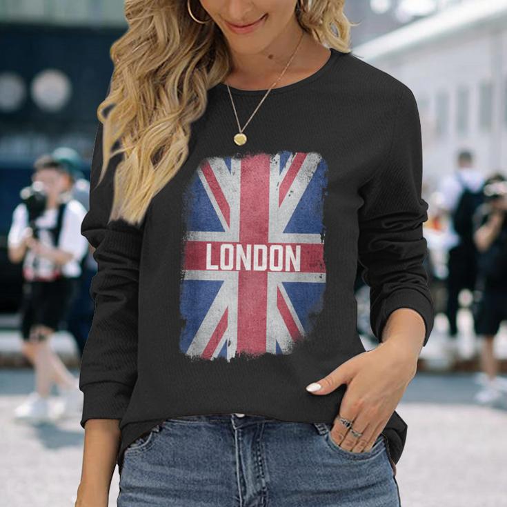 London United Kingdom British Flag Vintage Uk Souvenir Long Sleeve T-Shirt Gifts for Her