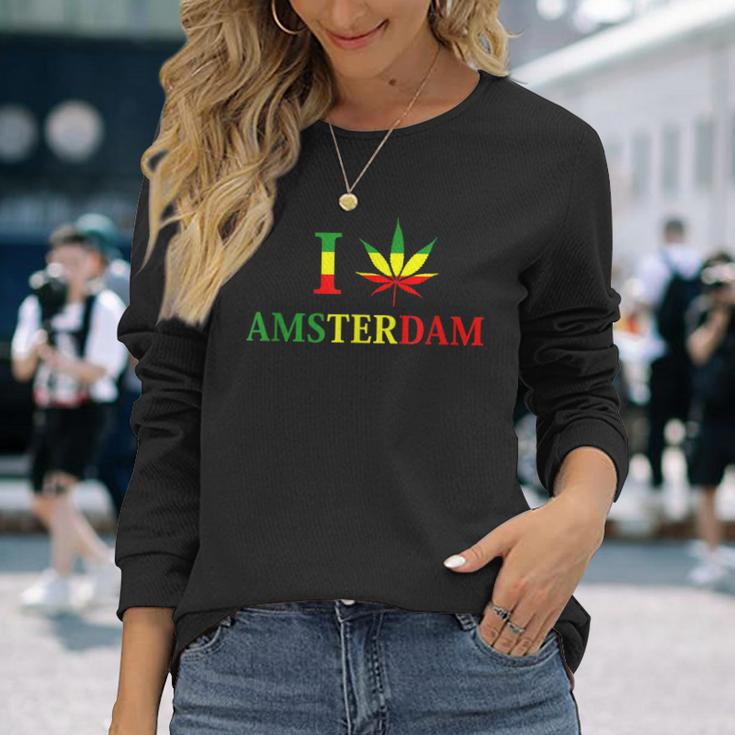 I Love Amsterdam Hemp Leaf Reggae Kiffer Langarmshirts Geschenke für Sie