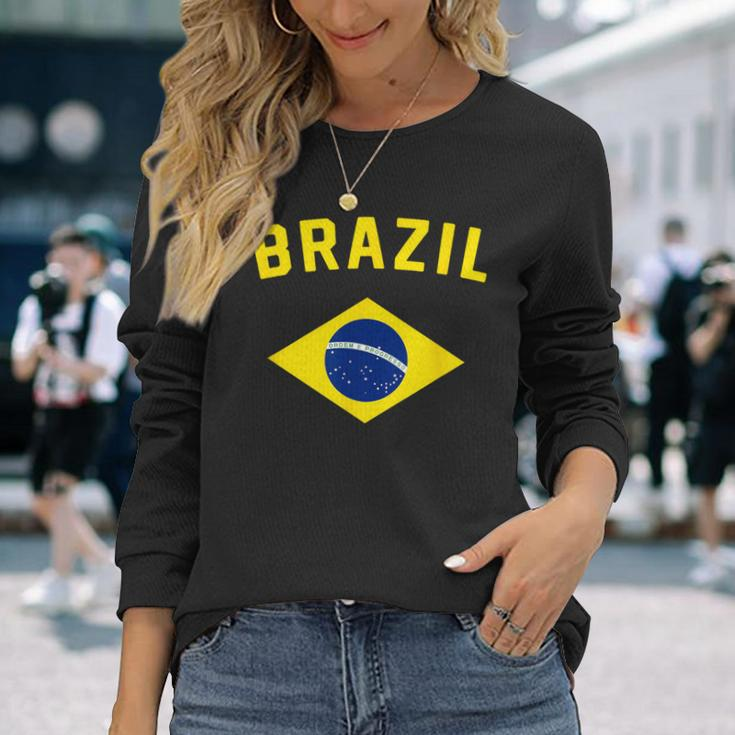 I Love Brazil Minimalist Brazilian Flag Long Sleeve T-Shirt Gifts for Her