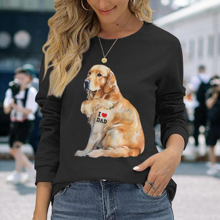 I Love Dad Patriotic Golden Retriever Canine Dog Lover Long Sleeve T-Shirt Gifts for Her