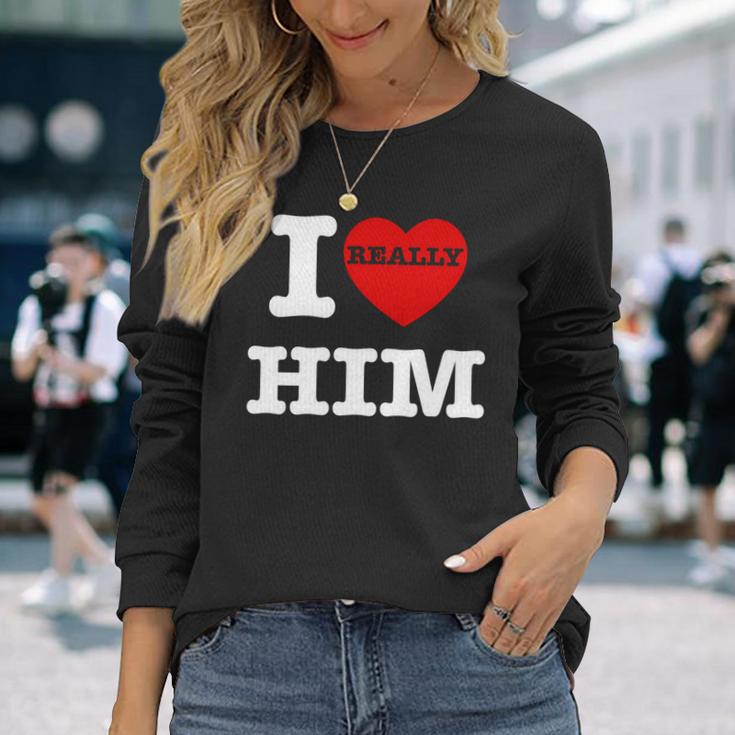 I Love Him I Heart Him Vintage For Couples Matching Long Sleeve T-Shirt Gifts for Her