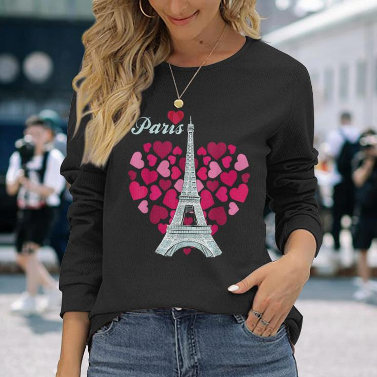 Love Paris Heart Eiffel Tower Souvenir France French Love Long Sleeve T-Shirt Gifts for Her