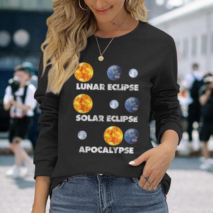 Lunar Eclipse Solar Eclipse Apocalypse Astronomy Long Sleeve T-Shirt Gifts for Her