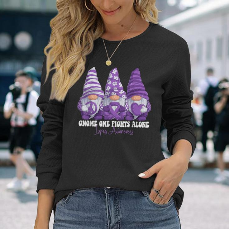 Lupus Awareness Month Purple Ribbon Gnomies Support Long Sleeve T-Shirt Gifts for Her