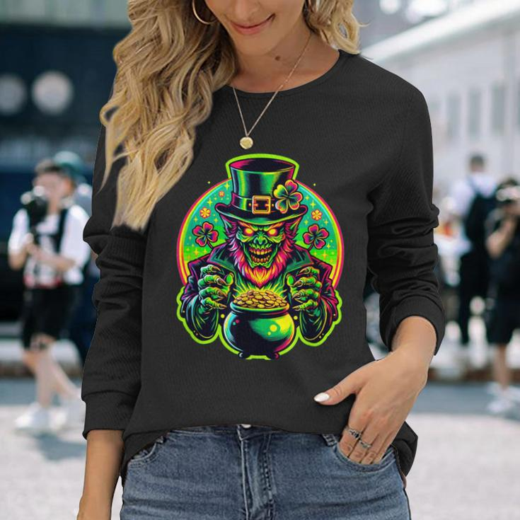 Lurking Leprechaun Lore St Patrick's Day Horror Long Sleeve T-Shirt Gifts for Her