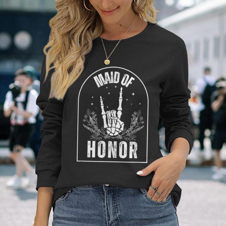 Maid Of Honor Wedding Brial Fun Rock Style Long Sleeve T-Shirt Gifts for Her