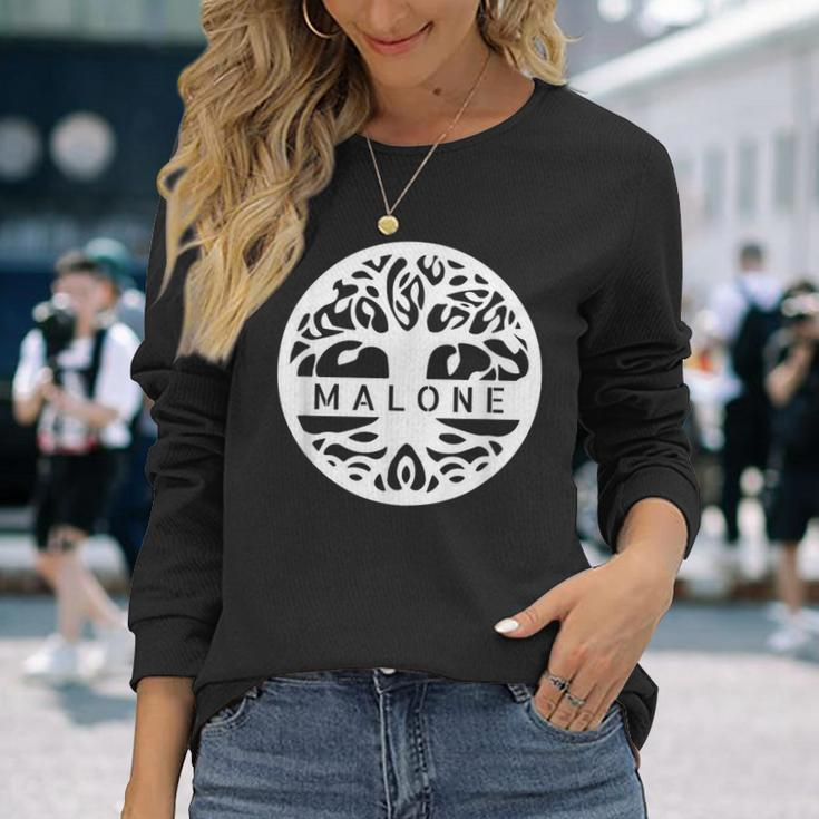 Malone Personalized Irish Name Celtic Tree Of Life Long Sleeve T-Shirt Gifts for Her