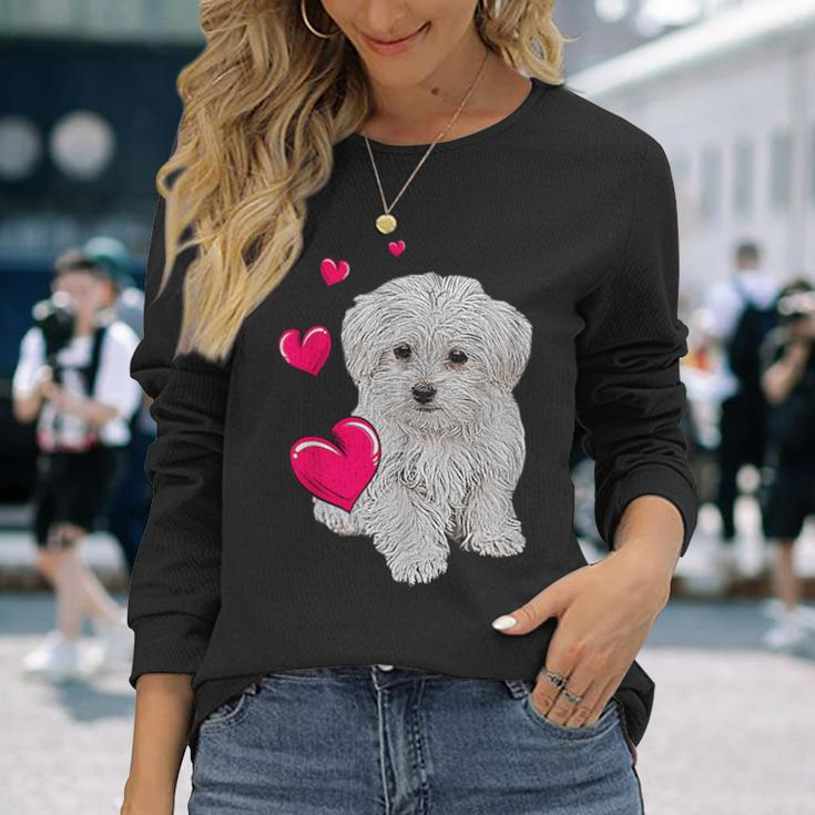 Maltese Dog And Heart Dog Langarmshirts Geschenke für Sie