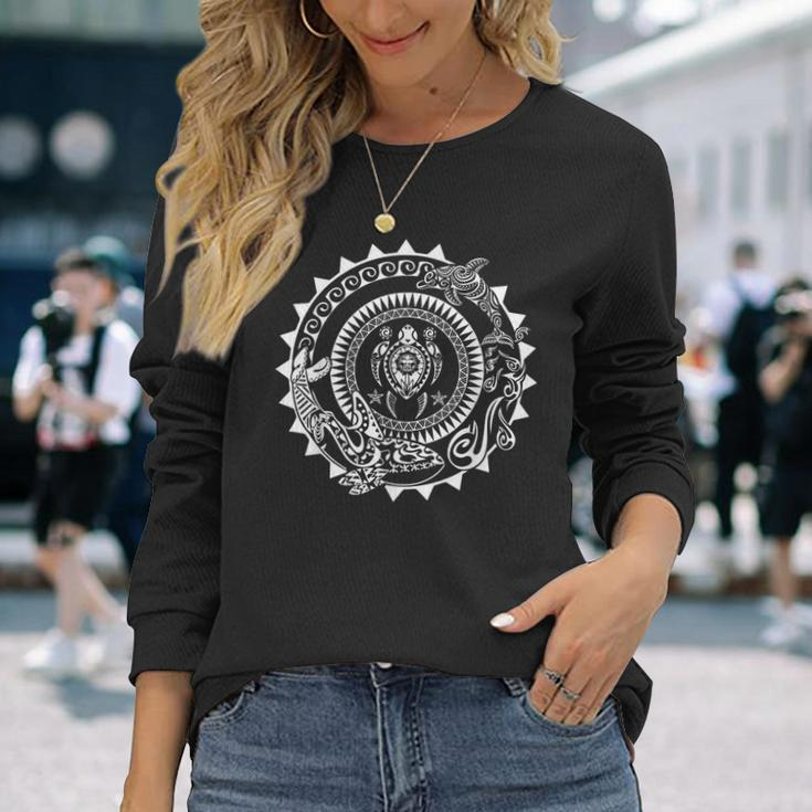 Maori Polynesian Tattoo Orca Dolphin Turtle Scuba Diving Long Sleeve T-Shirt Gifts for Her