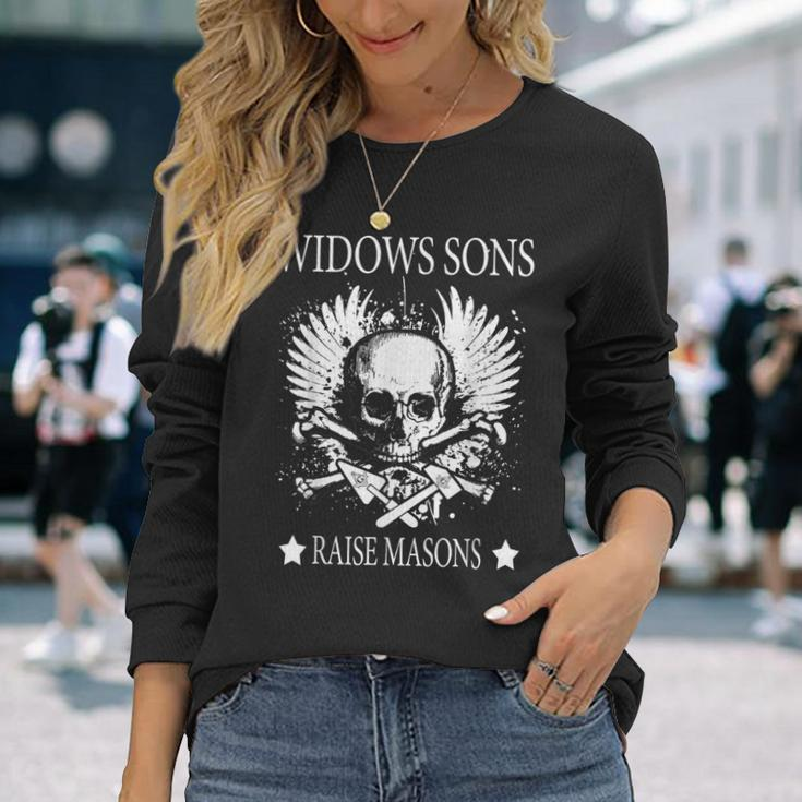 Masonic Widow's Son Raise Masons Skull Father's Day Long Sleeve T-Shirt Gifts for Her