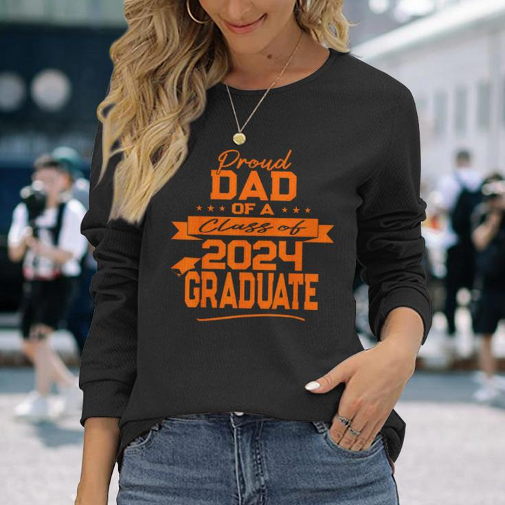 Matching Family Orange Proud Dad Class Of 2024 Graduate Long Sleeve T-Shirt Gifts for Her