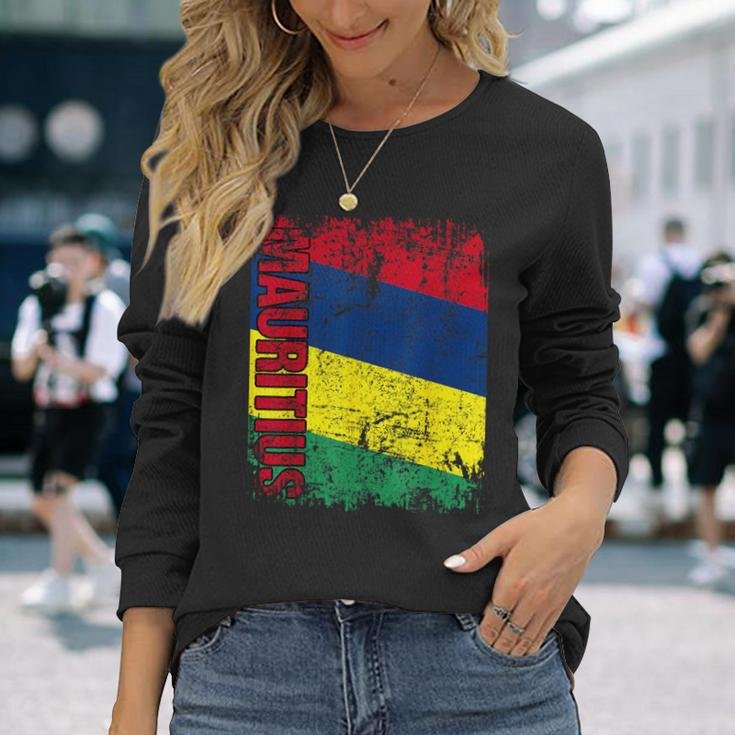 Mauritius Flag Vintage Distressed Mauritius Long Sleeve T-Shirt Gifts for Her