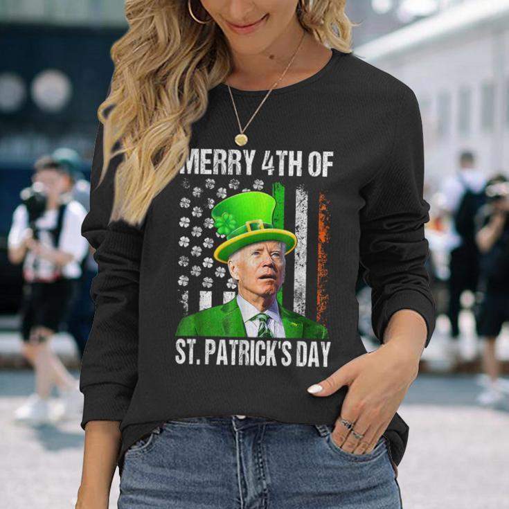 Merry 4Th Of St Patrick's Day Joe Biden Leprechaun Hat Long Sleeve T-Shirt Gifts for Her