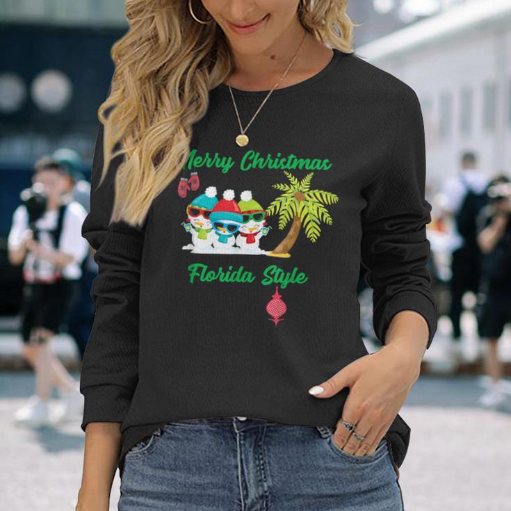 Merry Christmas Florida StyleSnowman Summer Long Sleeve T-Shirt Gifts for Her