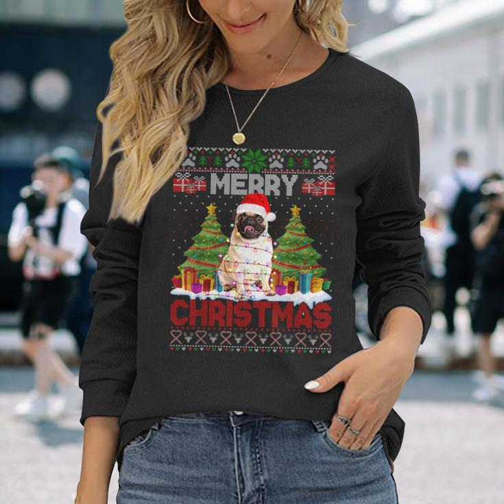 Merry Christmas Santa Light Pug Dog Family Ugly Sweater Long Sleeve T-Shirt Gifts for Her