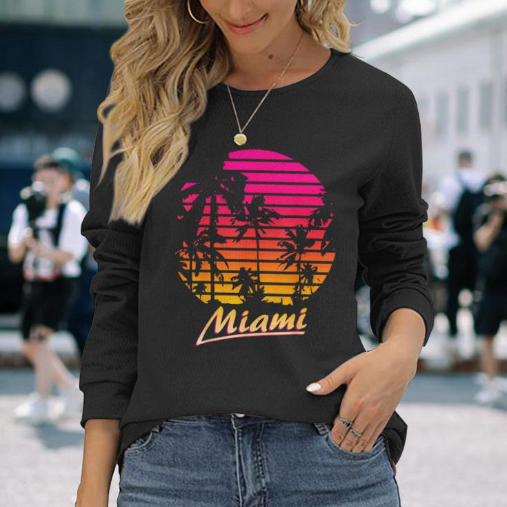 Miami 80S Summer Beach Palm Sunset Langarmshirts Geschenke für Sie