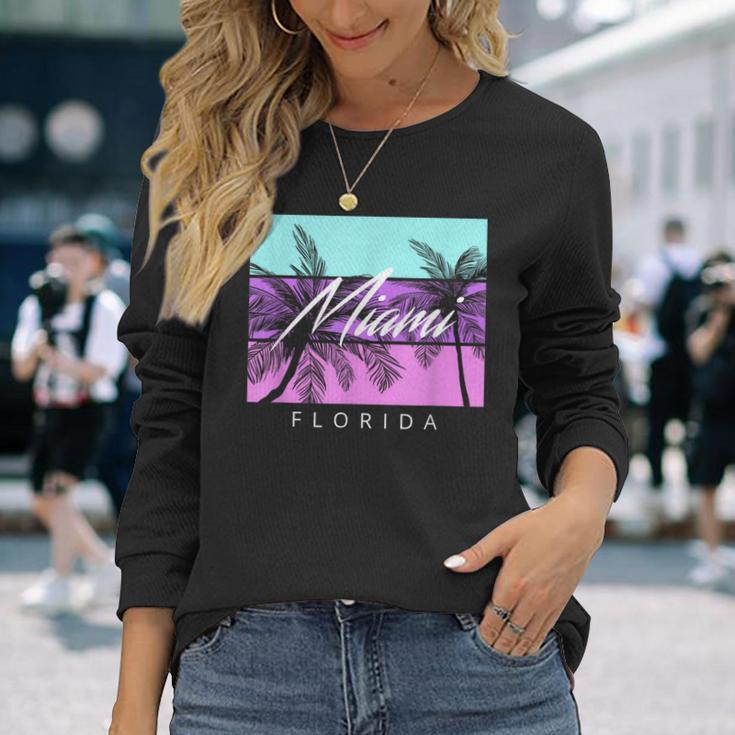 Miami Souvenir Vintage 80S Vaporwave South Beach Florida Long Sleeve T-Shirt Gifts for Her