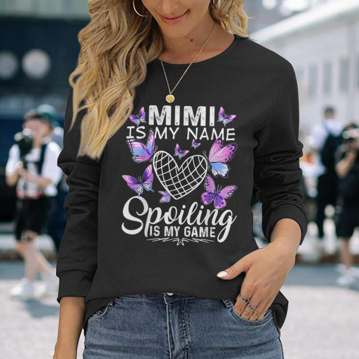 Mimi Is My Name Spoiling Is My Game Cute Butterflies Print Long Sleeve T-Shirt Gifts for Her