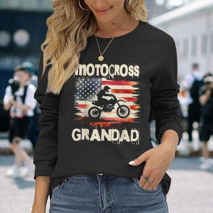 Motocross Grandad Vintage American Flag Motorbike Long Sleeve T-Shirt Gifts for Her