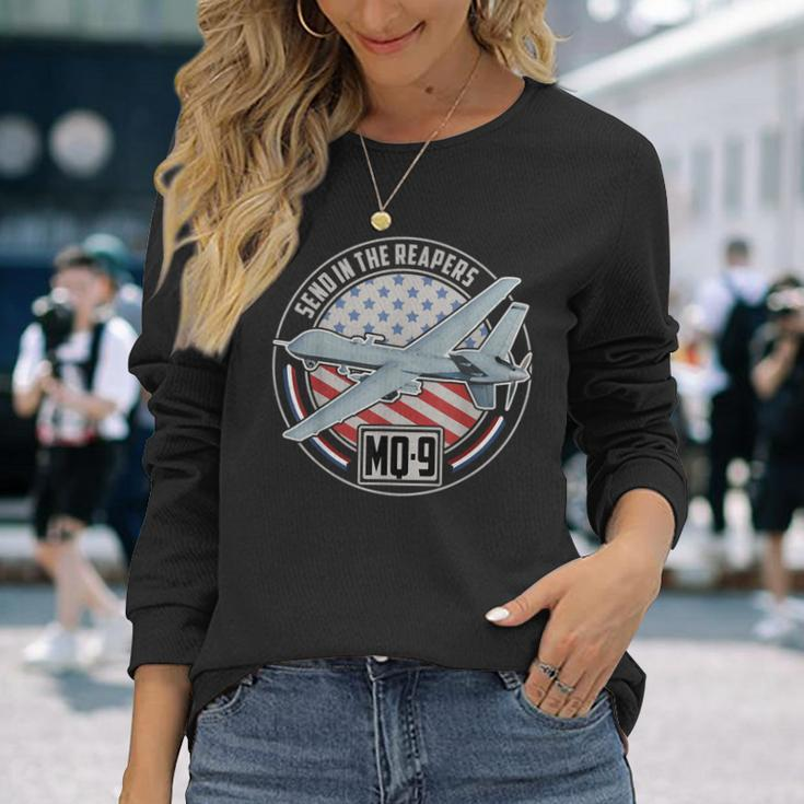 Mq-9 Reaper Uav Us Military Drone Us Patriot Long Sleeve T-Shirt Gifts for Her