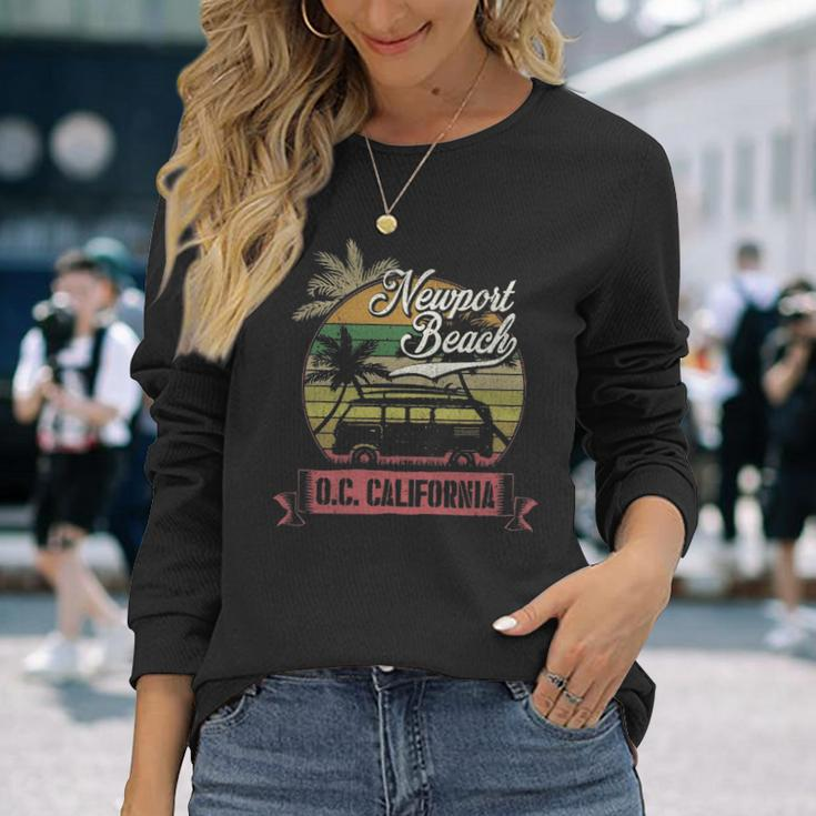 Newport Beach Orange County California Surfing Retro Long Sleeve T-Shirt Gifts for Her