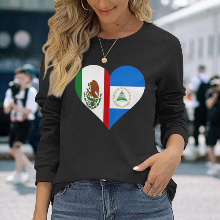 Nicaraguan Mexican Heart Flag Nicaragua Mexico Long Sleeve T-Shirt Gifts for Her