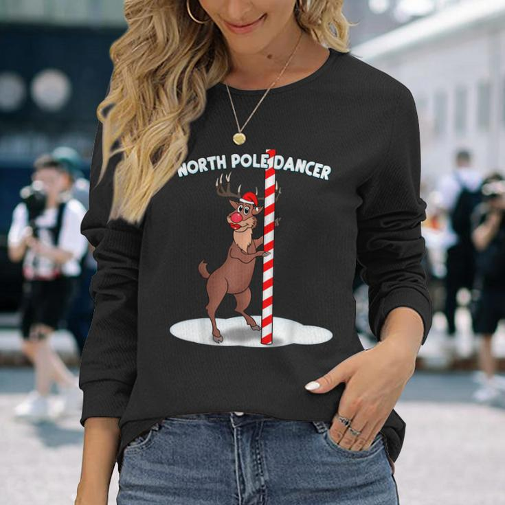 North Pole Dancer Christmas Reindeer Long Sleeve T-Shirt Gifts for Her