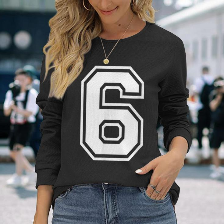 Number 6 Birthday Sports Player Team Numbered Jersey Long Sleeve T-Shirt Gifts for Her