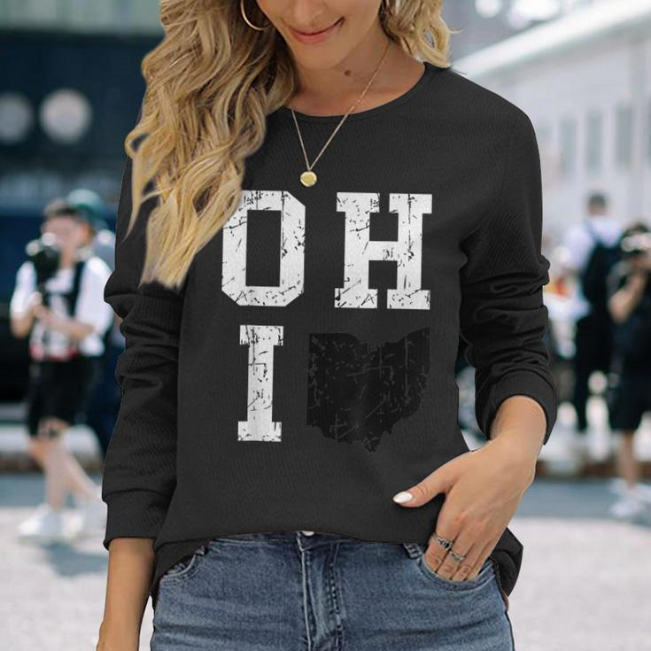 Ohio Map Oh Home Shape State Vintage Grunge Long Sleeve T-Shirt Gifts for Her