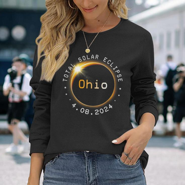 Ohio Totality Total Solar Eclipse April 8 2024 Long Sleeve T-Shirt Gifts for Her