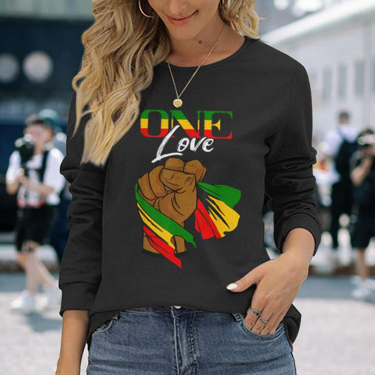 One Love Handfist Jamaica Reggae Music Lover Rasta Reggae Long Sleeve T-Shirt Gifts for Her