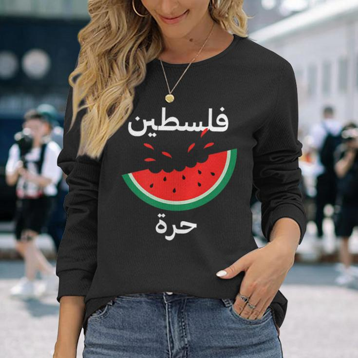 Palestine Map Watermelon Arabic Calligraphy Langarmshirts Geschenke für Sie