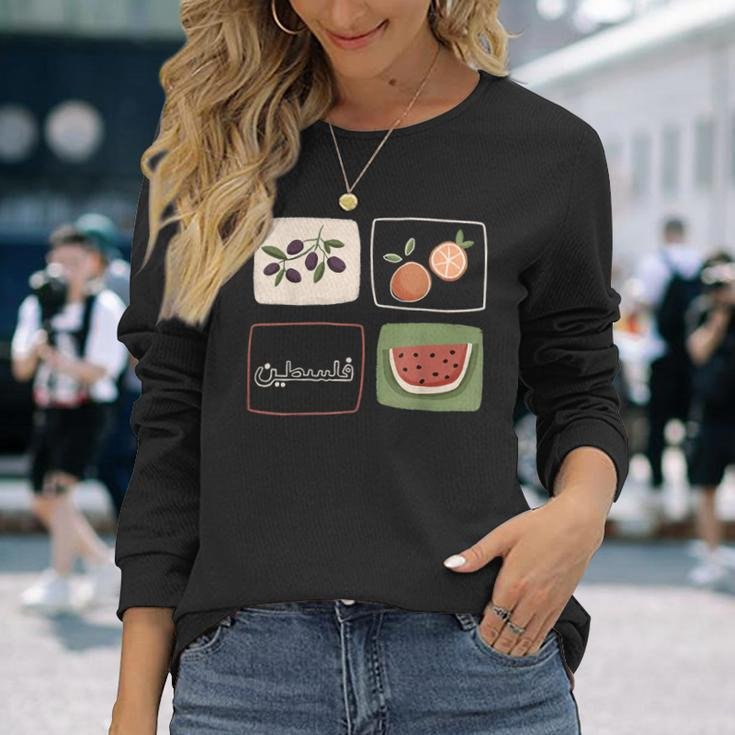Palestine Olives Watermelon Orange Falasn Palestinian Long Sleeve T-Shirt Gifts for Her