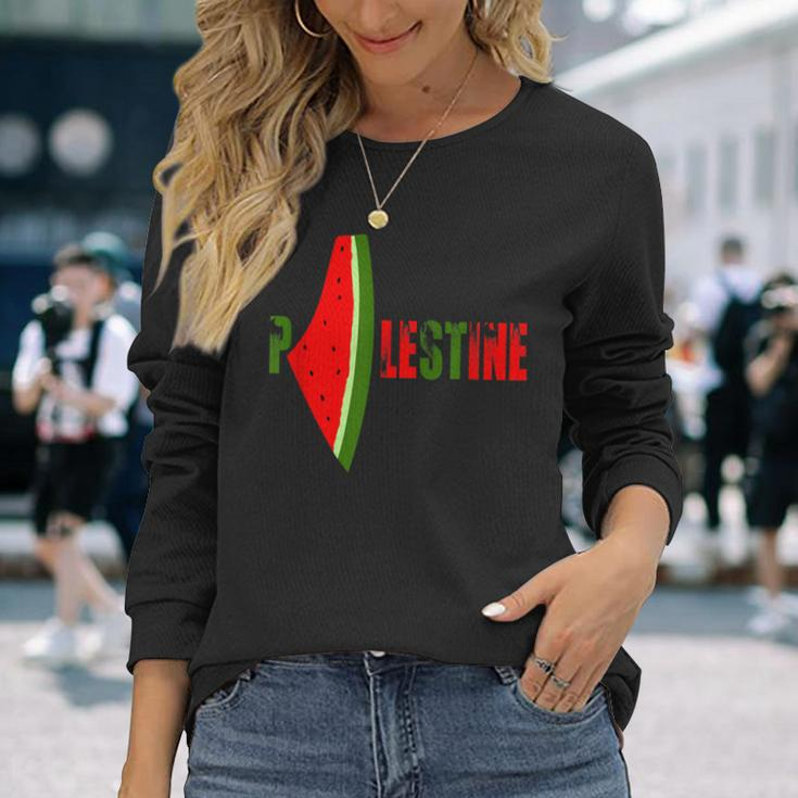Palestine Watermelon Palestine Flag Watermelon Palestine Map Long Sleeve T-Shirt Gifts for Her