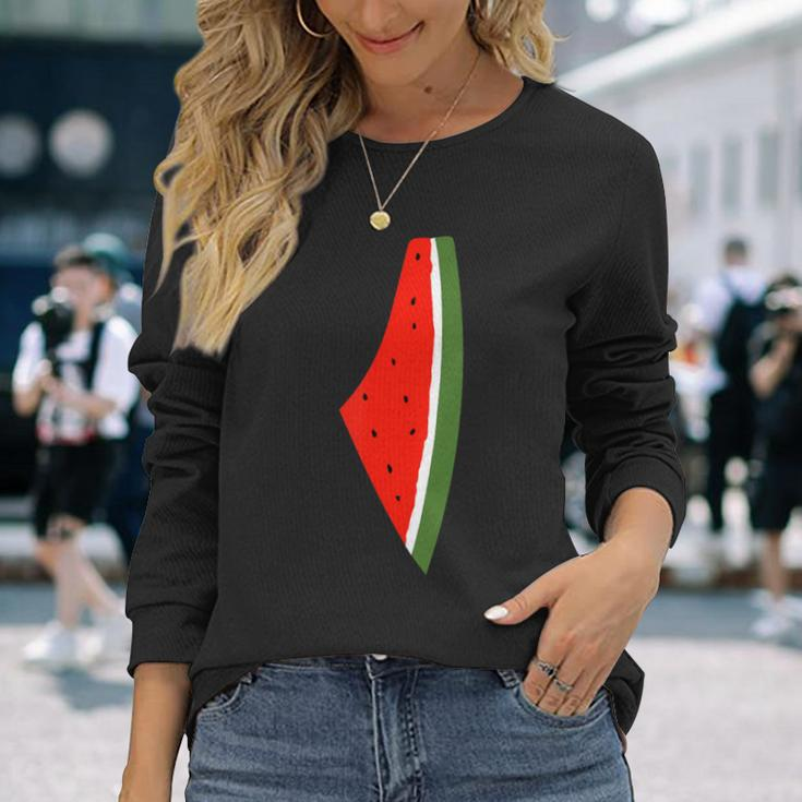 Palestine Watermelon Watermelon Palestine Map Long Sleeve T-Shirt Gifts for Her