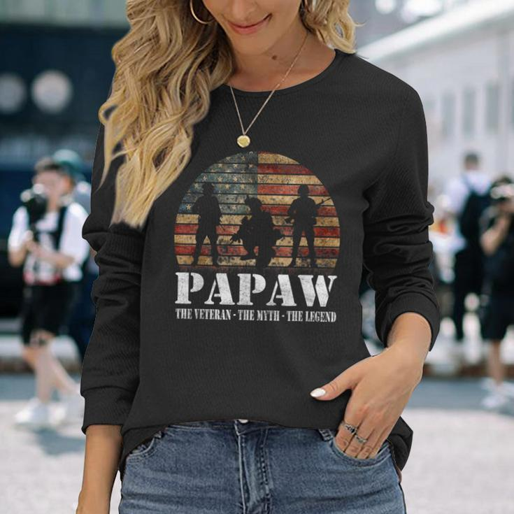 Papaw Veteran Myth Legend 4 Of July Long Sleeve T-Shirt Gifts for Her