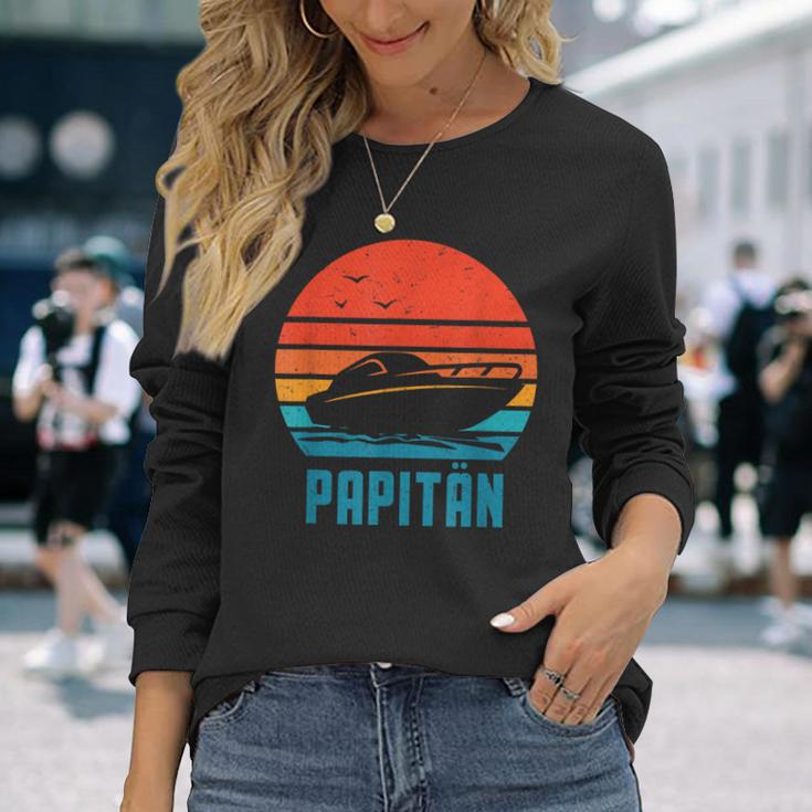 Papitän Motorboot Bootsführerscheinatertag Papa Kapitän Langarmshirts Geschenke für Sie