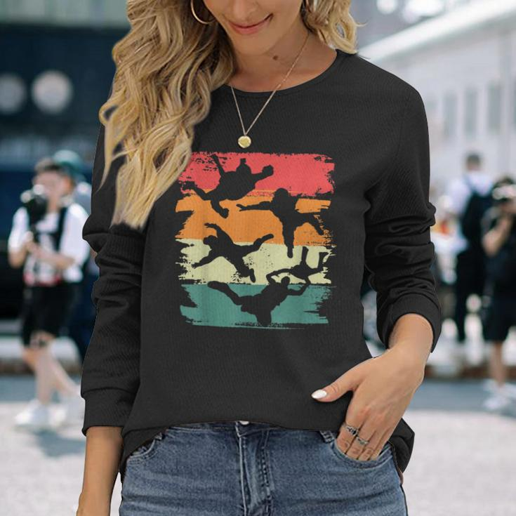 Parachutist Wingsuit Flying Parachuting Skydiver Silhouettes Long Sleeve T-Shirt Gifts for Her