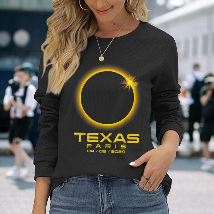 Paris Texas Tx Total Solar Eclipse 2024 Long Sleeve T-Shirt Gifts for Her
