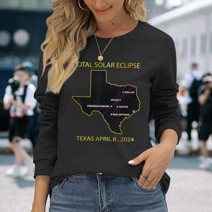 Path Of Solar Eclipse 2024 Interactive Map Texas Eclipse Long Sleeve T-Shirt Gifts for Her