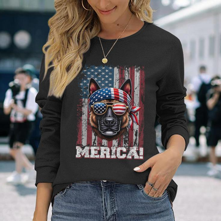 Patriotic Dutch Shepherd Dog Lover Us Flag Independence Day Long Sleeve T-Shirt Gifts for Her