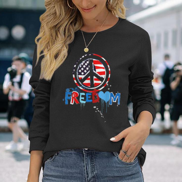 Patriotic Peace Sign Usa Flag Freedom Vote Long Sleeve T-Shirt Gifts for Her