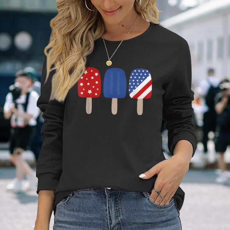 Patriotic Red White Blue Popsicle Dad Men Long Sleeve T-Shirt Gifts for Her