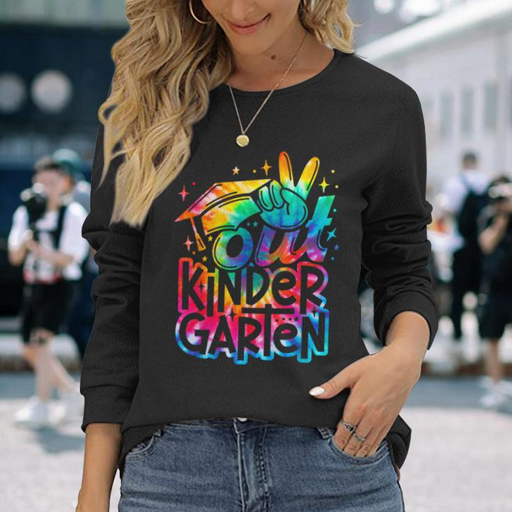 Peace Out Kindergarten Graduate Last Day Of School Tie Dye Long Sleeve T-Shirt Gifts for Her