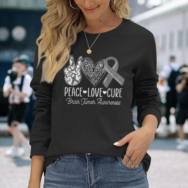 Peace Love Cure Brain Tumor Support Brain Tumor Awareness Long Sleeve T-Shirt Gifts for Her