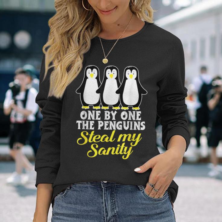 Penguin One By One The Penguins Steal My Sanity Long Sleeve T-Shirt Gifts for Her